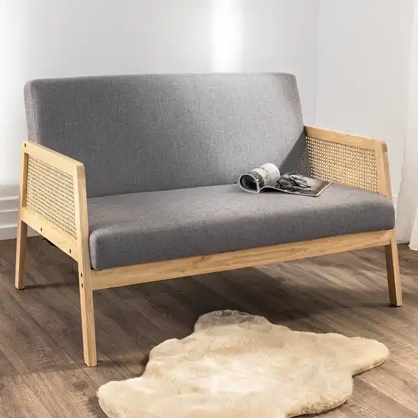 Bild 2 von 2-Sitzer Sofa, Doppelsofa mit Armlehne, ca. 115L x 76,5B x 76,5H cm - Grau