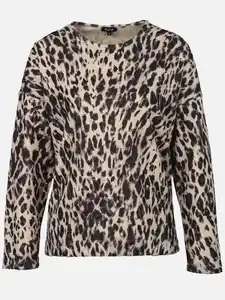 Damen Flauschshirt mit Leoprint Beige