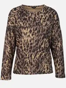 Damen Flauschshirt mit Leoprint Braun