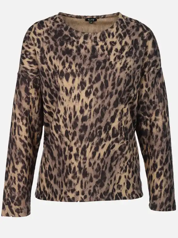 Bild 1 von Damen Flauschshirt mit Leoprint Braun