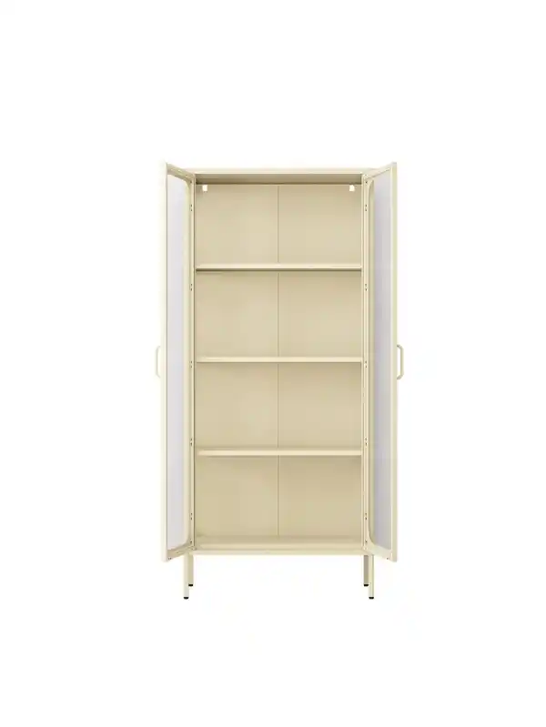 Bild 3 von Vitrinenschrank aus Metall mit klaren Glastüren, ca. 180 x 80 x 40 cm - Creme