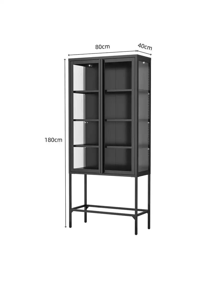 Bild 4 von Vitrinenschrank aus Metall mit gehärtetem MORU-Glas und Glas-Seiten, ca. 180 x 80 x 40 cm - Schwarz