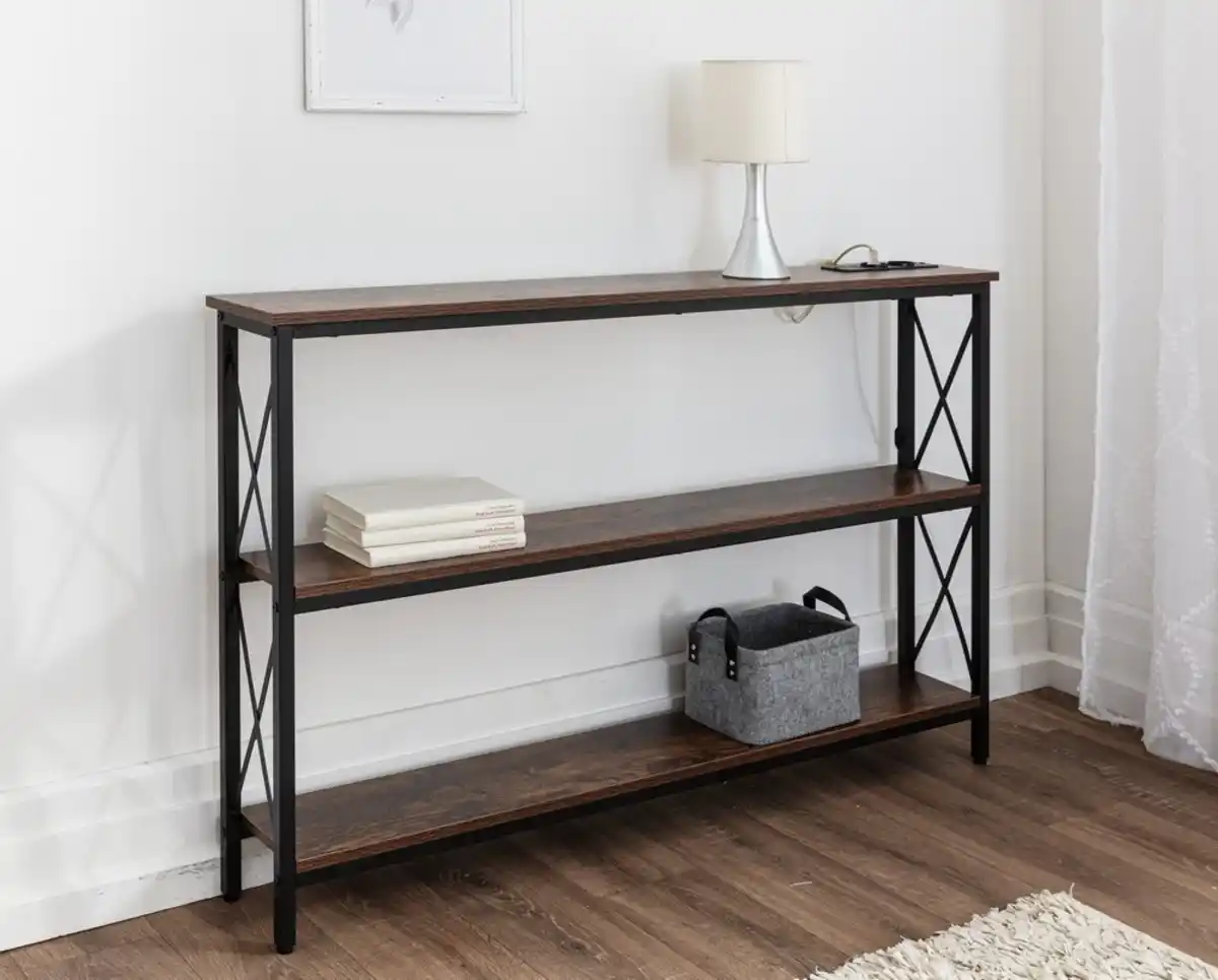 Bild 2 von Wohnzimmerregal mit 3 Etagen, ca. 120 x 20 x 80 cm - Braun