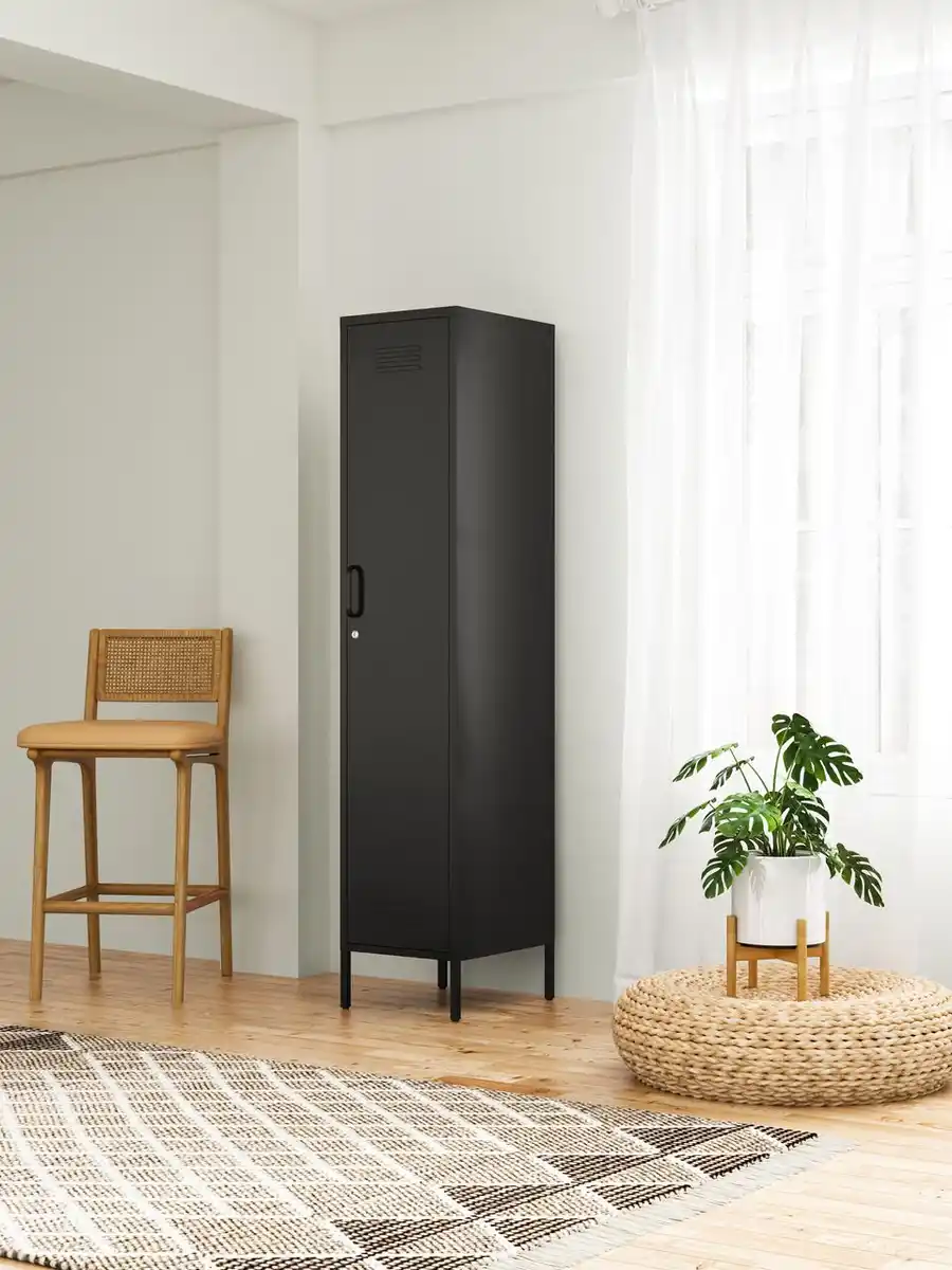 Bild 2 von Metall-Einzeltür-Schrank mit Kleiderstange, ca.180 × 38 × 46 cm - Schwarz