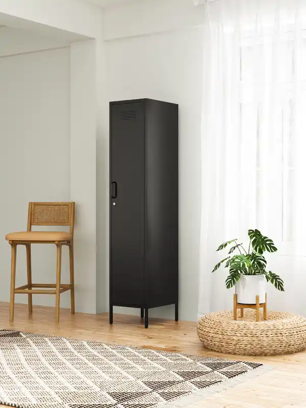 Bild 2 von Metall-Einzeltür-Schrank mit Kleiderstange, ca.180 × 38 × 46 cm - Schwarz