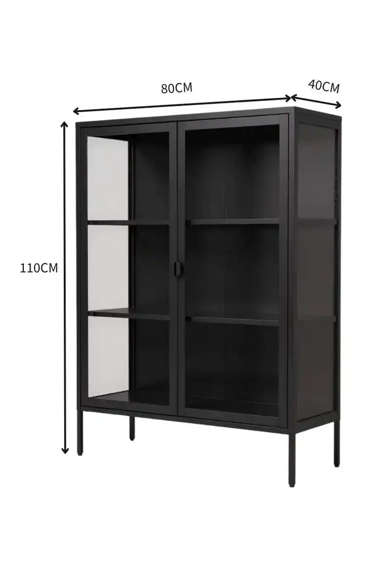Bild 4 von Metall-Vitrinenschrank mit klaren Glastüren, ca. 110 x 80 x 40 cm - Schwarz