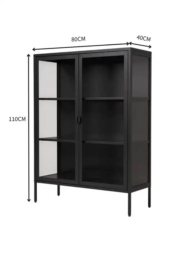 Bild 4 von Metall-Vitrinenschrank mit klaren Glastüren, ca. 110 x 80 x 40 cm - Schwarz