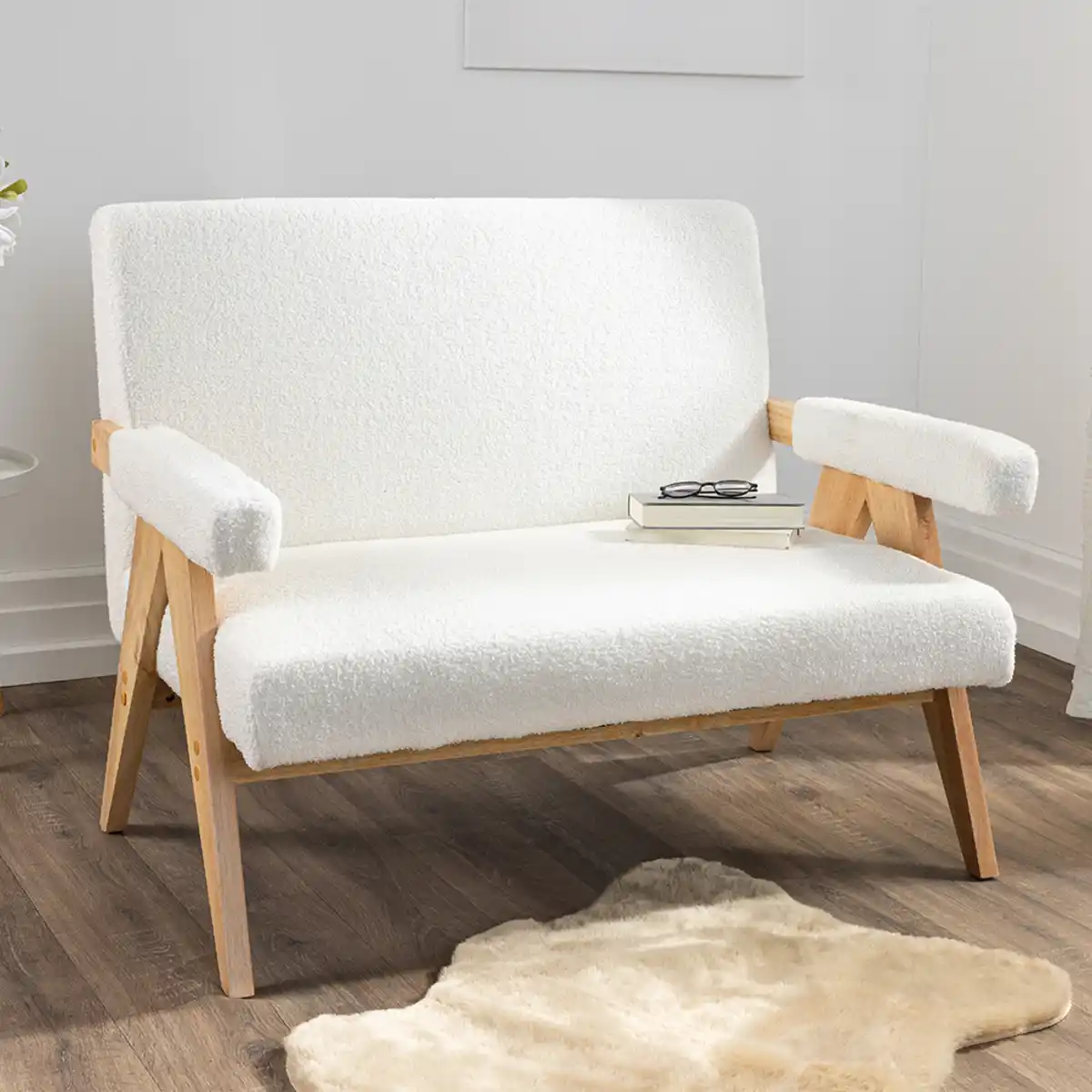 Bild 2 von 2-Sitzer Sofa, Doppelsofa mit Armlehne, ca. 111L x 82,5B x 84,5H cm - Weiß