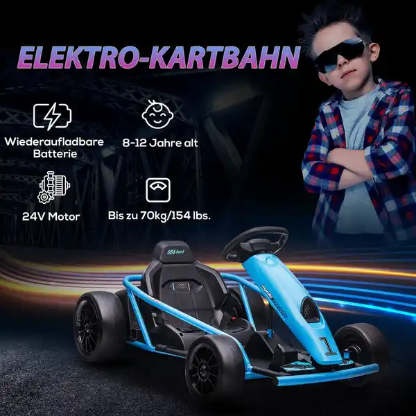 Bild 3 von HOMCOM Kinder Elektro Gokart Drift Kart mit langsamem Start, Musik, Hupe, Blau
