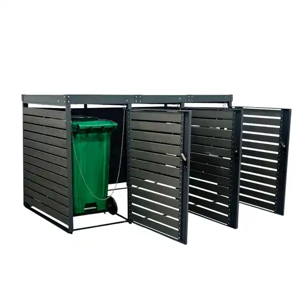 Bild 2 von 3er Mülltonnenverkleidung mit Pflanzdach aus verzinktem Stahl, ca. 196 x 80 x 124 cm - Anthrazit