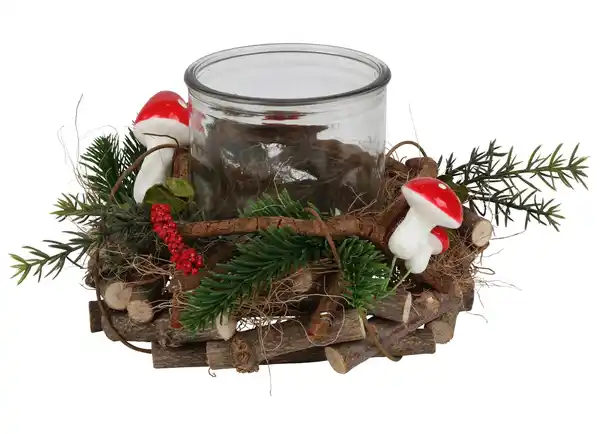 Bild 1 von Rattankranz „Fliegenpilz“ mit Windlicht