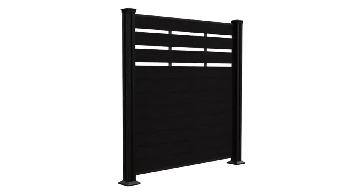 Bild 2 von WPC-Sichtschutzzaun CORTADO - 5x Element + 6x Pfosten mit 3 Luftöffnungen - Schwarz