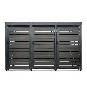 3er Mülltonnenverkleidung mit Pflanzdach aus verzinktem Stahl, ca. 196 x 80 x 124 cm - Anthrazit