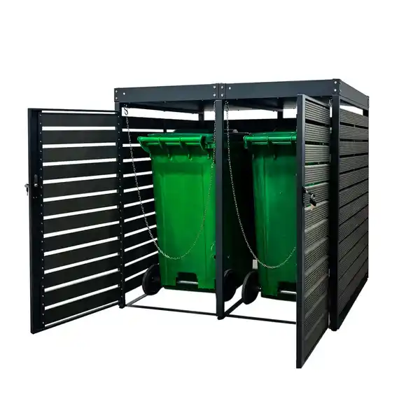 Bild 2 von 2er Mülltonnenverkleidung mit Pflanzdach aus verzinktem Stahl, ca. 132 x 80 x 124 cm - Anthrazit