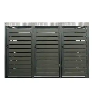 3er Mülltonnenverkleidung mit Pflanzdach aus Edelstahl, ca. 196 x 80 x 124 cm - Anthrazit