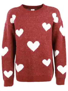 Mädchen Strickpullover mit Herzen Rot
