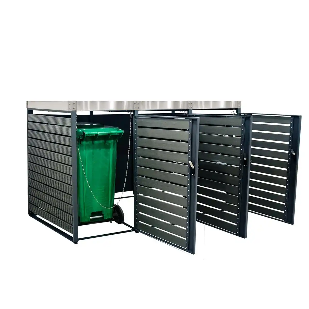 Bild 3 von 3er Mülltonnenverkleidung mit Pflanzdach aus Edelstahl, ca. 196 x 80 x 124 cm - Anthrazit