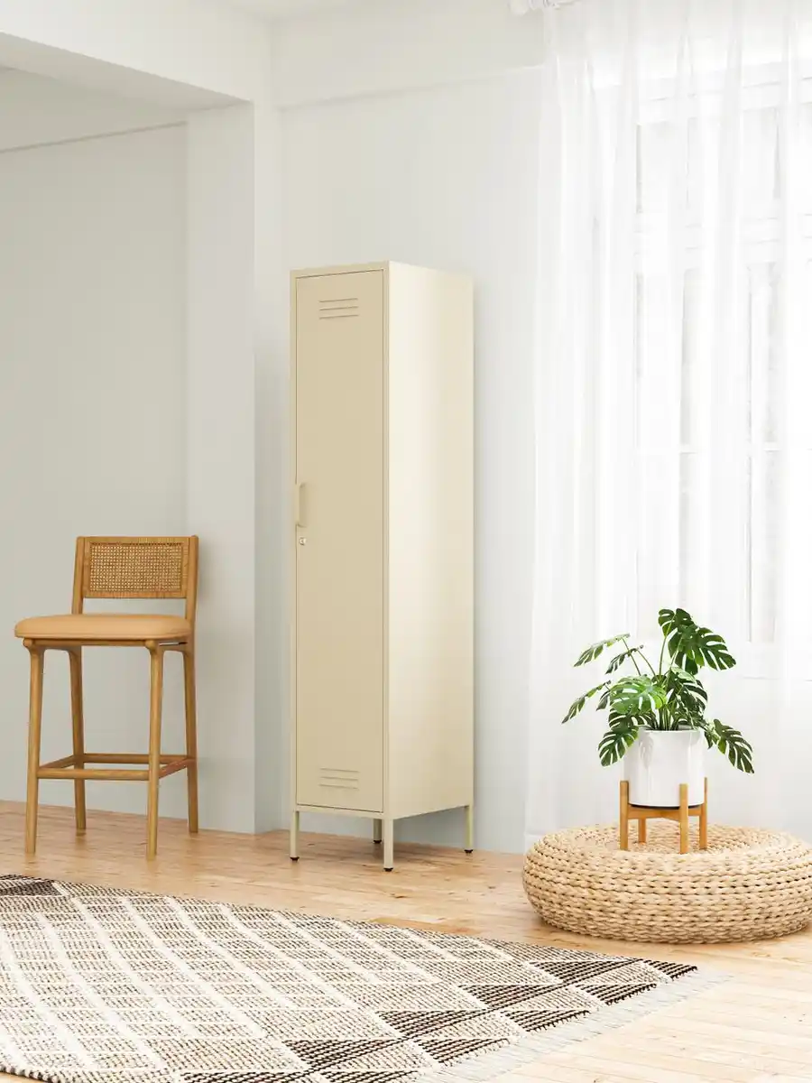 Bild 2 von Metall-Einzeltür-Schrank mit Kleiderstange, ca.180 × 38 × 46 cm - Creme