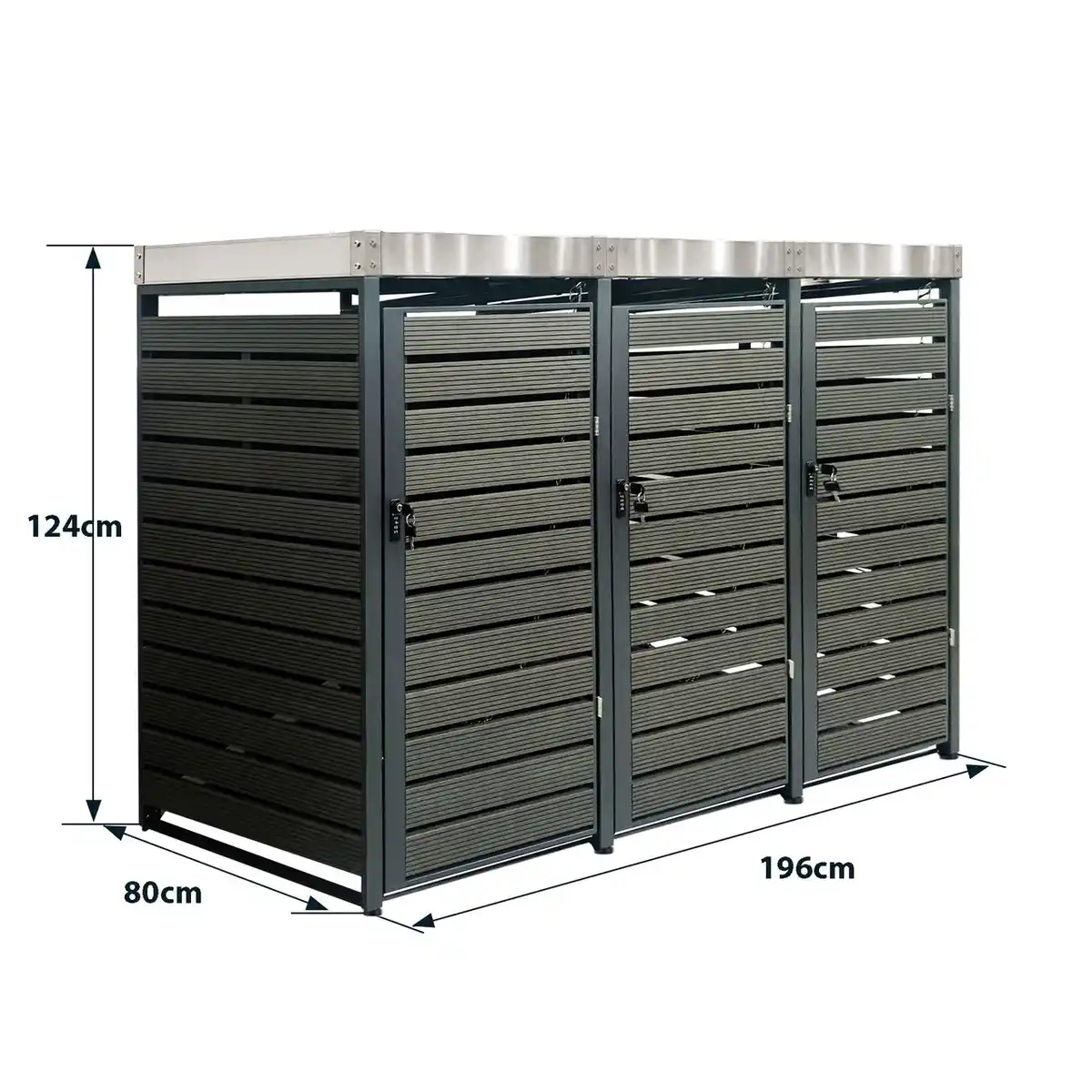 Bild 2 von 3er Mülltonnenverkleidung mit Pflanzdach aus Edelstahl, ca. 196 x 80 x 124 cm - Anthrazit