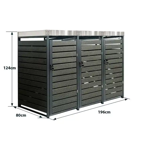 Bild 2 von 3er Mülltonnenverkleidung mit Pflanzdach aus Edelstahl, ca. 196 x 80 x 124 cm - Anthrazit