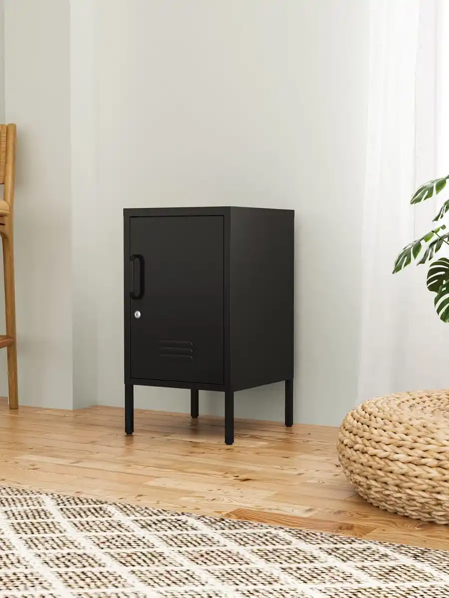 Bild 2 von Metall-Aufbewahrungsschrank Nachttisch mit Schloss, ca. 69 x 38 x 40 cm - Schwarz