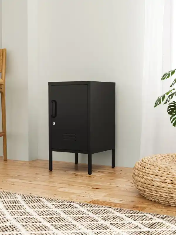 Bild 2 von Metall-Aufbewahrungsschrank Nachttisch mit Schloss, ca. 69 x 38 x 40 cm - Schwarz