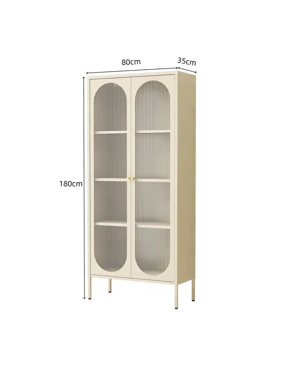 Bild 4 von Metallschrank Sideboard mit Sicherheitsglas-Türen MORU, ca. 180 x 80 x 35 cm - Creme