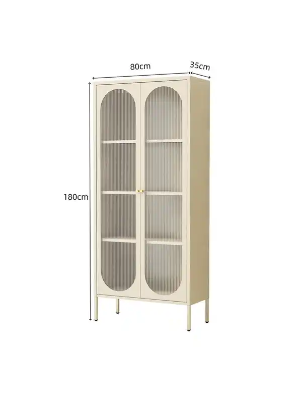 Bild 4 von Metallschrank Sideboard mit Sicherheitsglas-Türen MORU, ca. 180 x 80 x 35 cm - Creme