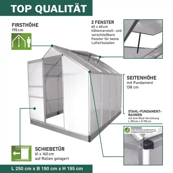 Bild 2 von Gewächshaus Alu OSAKA 250x190x195cm