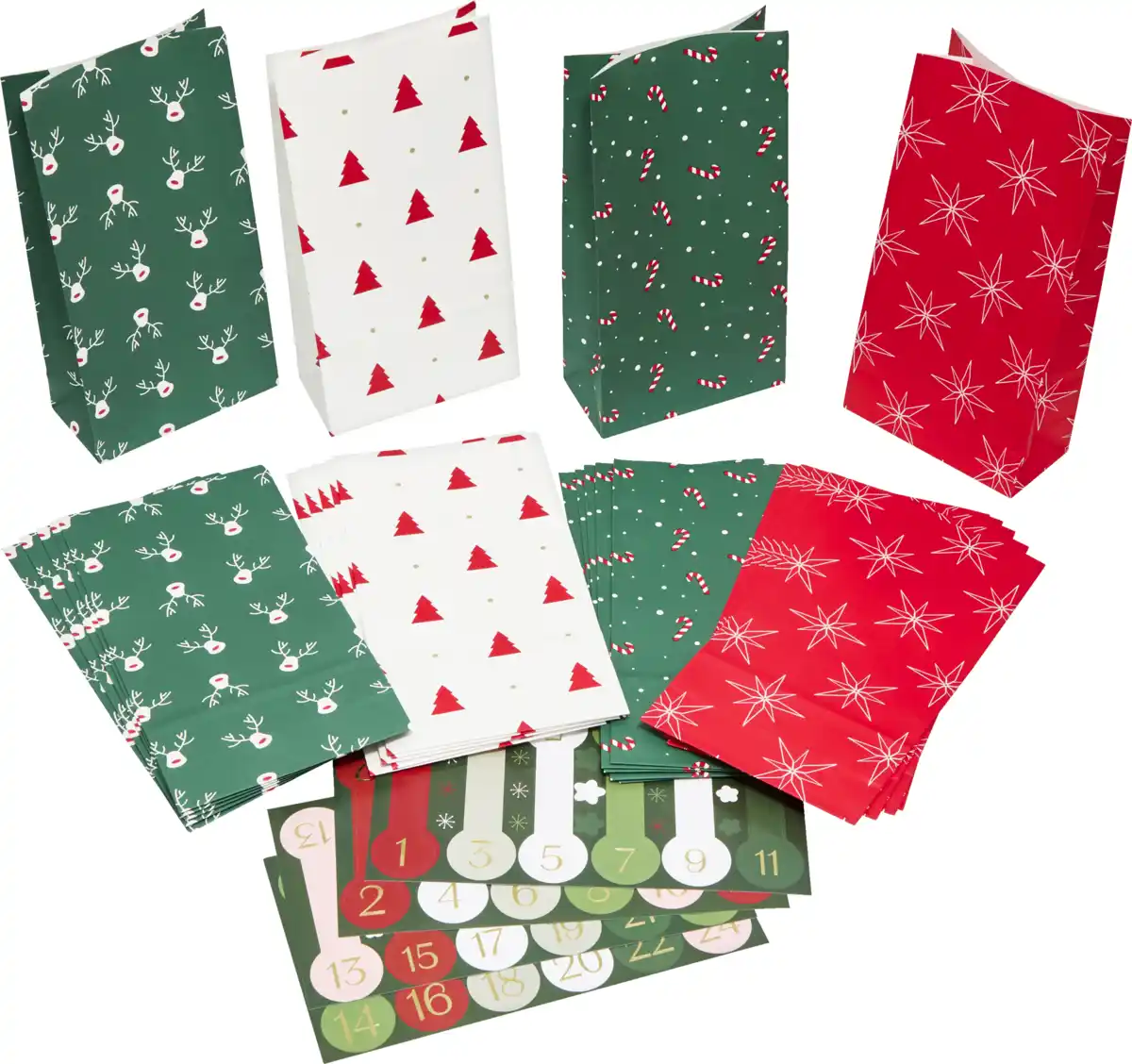 Bild 2 von IDEENWELT Adventskalender-Papiertütenset Rot-Grün 24er-Set