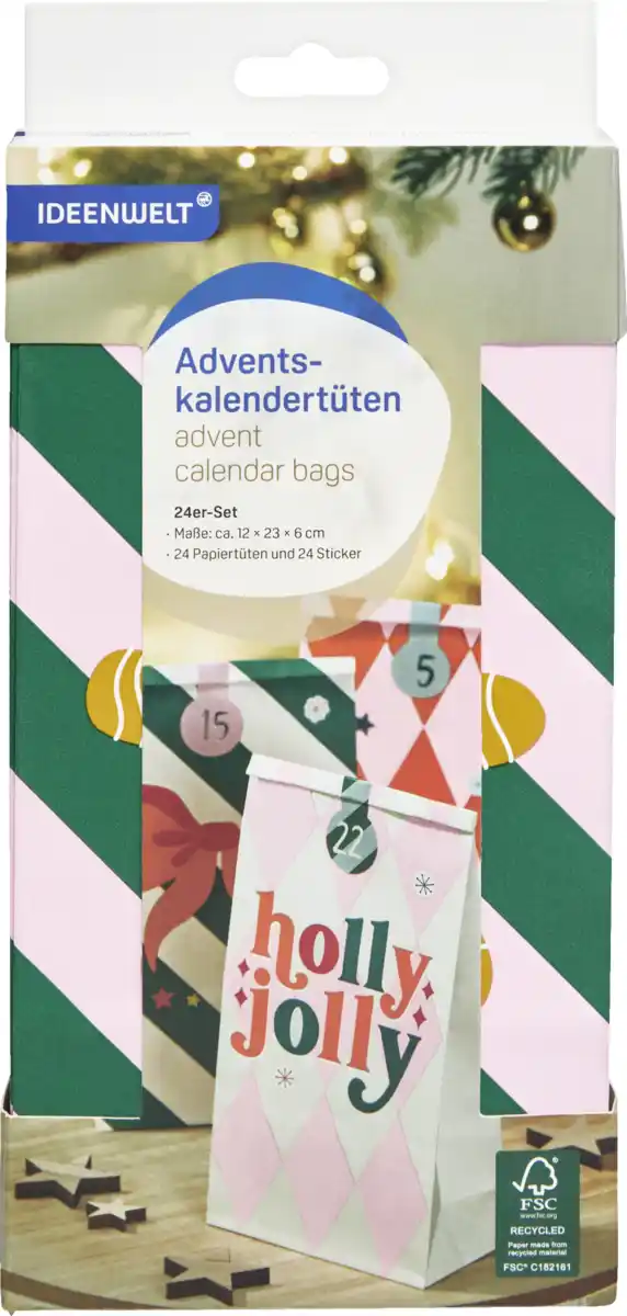 Bild 1 von IDEENWELT Adventskalender-Papiertütenset bunt 24er-Set