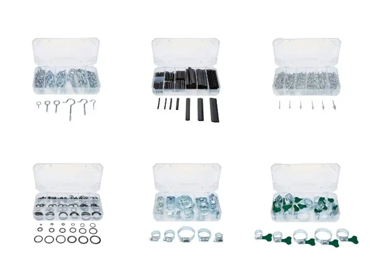 Bild 1 von PARKSIDE® Haken-und-Ösen- / Schrumpfschlauch- / Blindnieten- / Dichtungsring- / Schlauchklemmen- / Flügelkopf-Schlauchklemmen-Sort