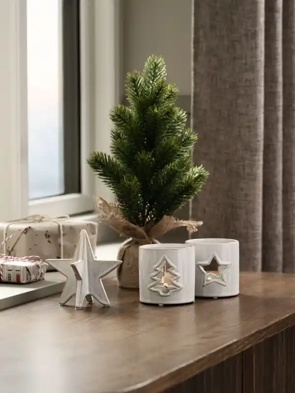 Bild 2 von Teelichthalter PERLE Ø8xH8cm Steinzeug weiß div.