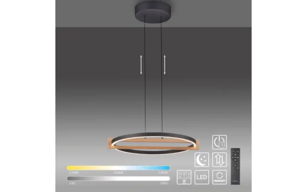 Bild 4 von LED-Pendelleuchte Mondo Famera, holz/schwarz, 1-flammig, inkl. CCT und Fernbedienung