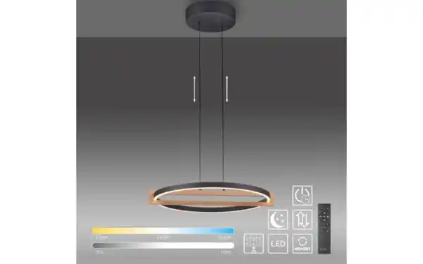 Bild 4 von LED-Pendelleuchte Mondo Famera, holz/schwarz, 1-flammig, inkl. CCT und Fernbedienung