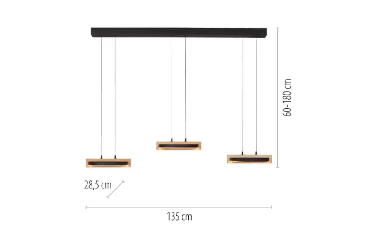 Bild 2 von LED-Pendelleuchte Mondo Famera, holz/schwarz, 3-flammig, inkl. CCT und Fernbedienung