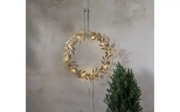 Bild 3 von Metall Kranz mit Beleuchtung Holiday, goldfarbig, 28 cm