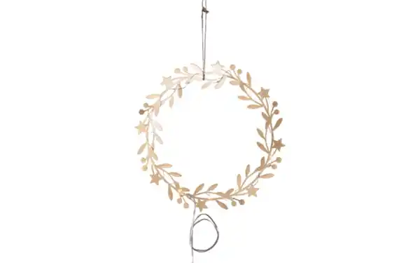 Bild 1 von Metall Kranz mit Beleuchtung Holiday, goldfarbig, 28 cm