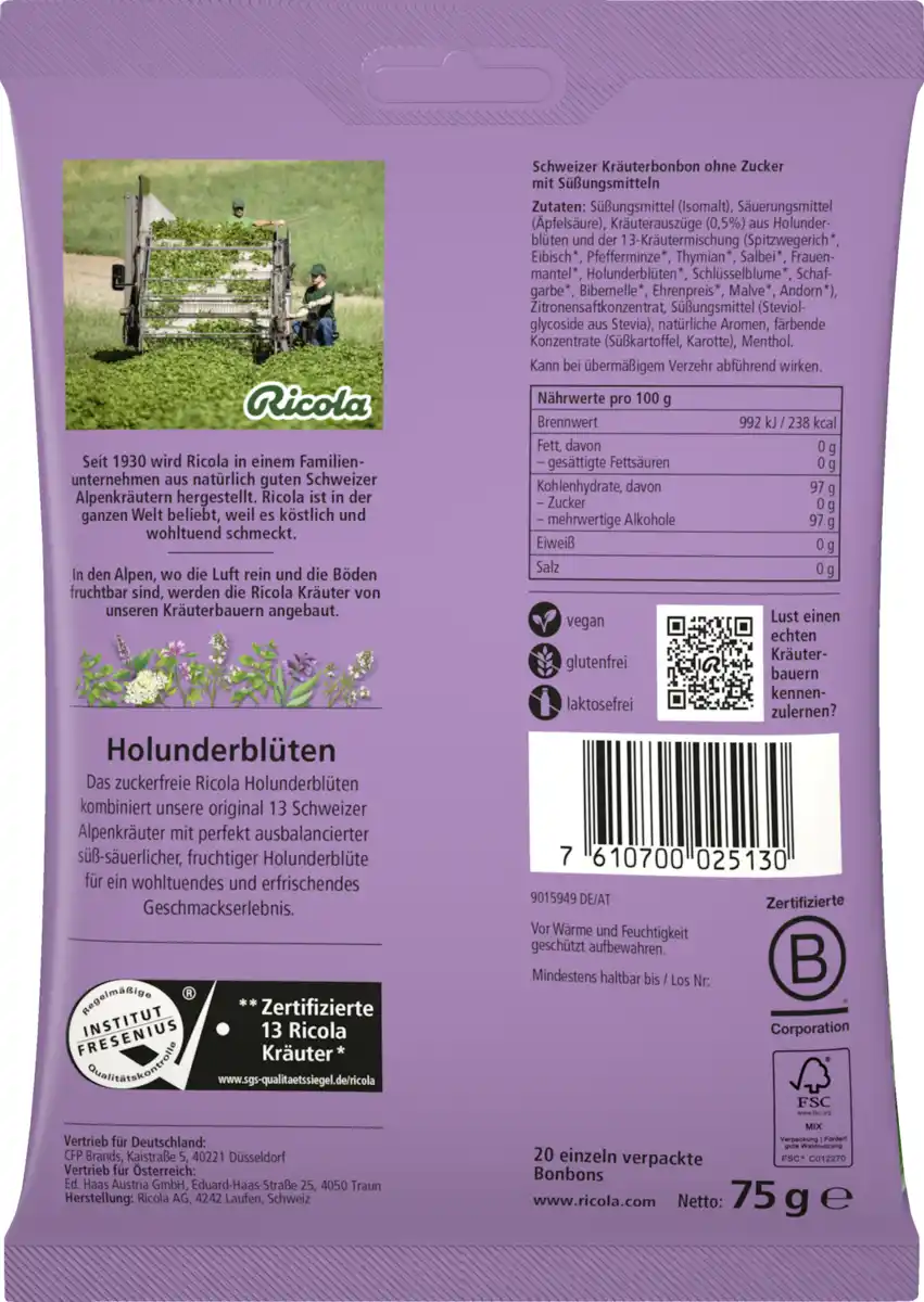Bild 2 von Ricola Holunderblüten Hustenbonbons (20 Bonbons), 75 g