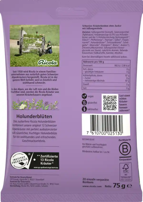 Bild 2 von Ricola Holunderblüten Hustenbonbons (20 Bonbons), 75 g