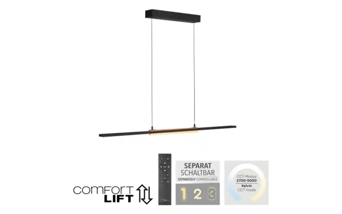 Bild 3 von LED-Pendelleuchte Mondo Famera, holz/schwarz, inkl. CCT und Fernbedienung