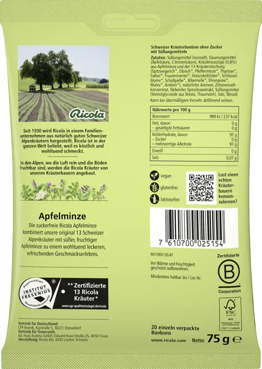 Bild 2 von Ricola Apfelminze Hustenbonbons (20 Stück), 75 g