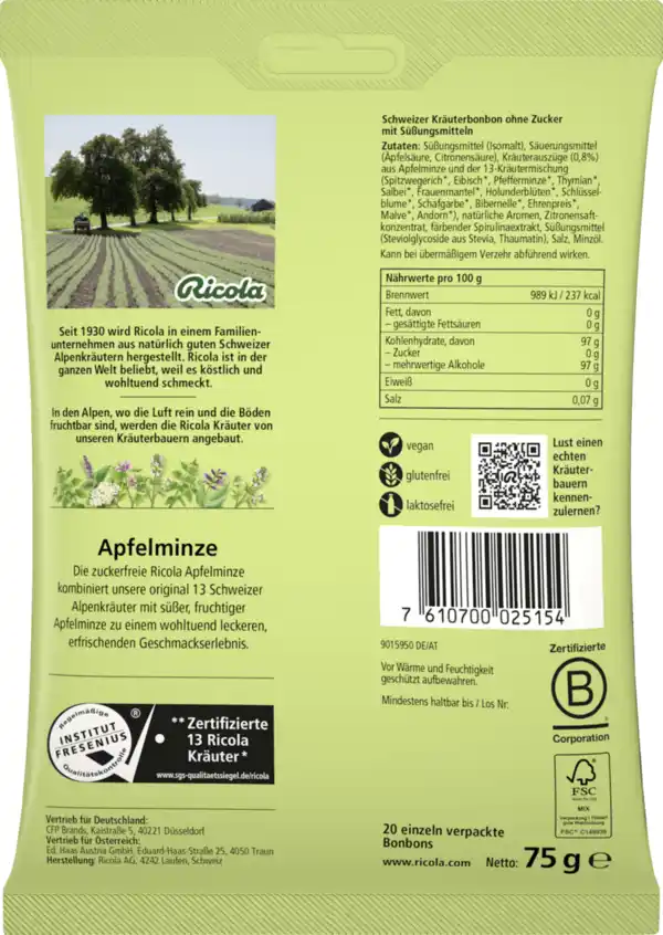 Bild 2 von Ricola Apfelminze Hustenbonbons (20 Stück), 75 g