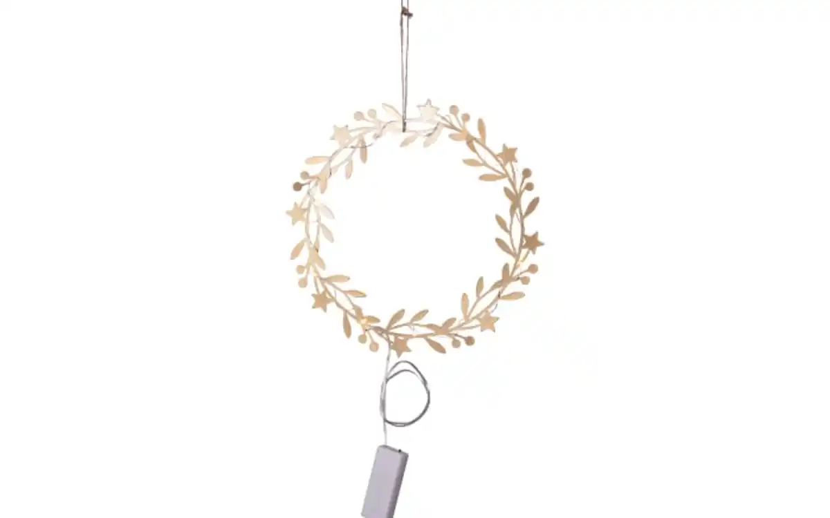 Bild 2 von Metall Kranz mit Beleuchtung Holiday, goldfarbig, 28 cm