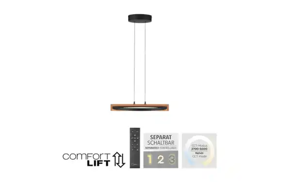Bild 3 von LED-Pendelleuchte Mondo Famera, holz/schwarz, 1-flammig, inkl. CCT und Fernbedienung