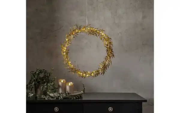 Bild 3 von Kranz mit Beleuchtung Holiday, goldfarbig, 44 cm