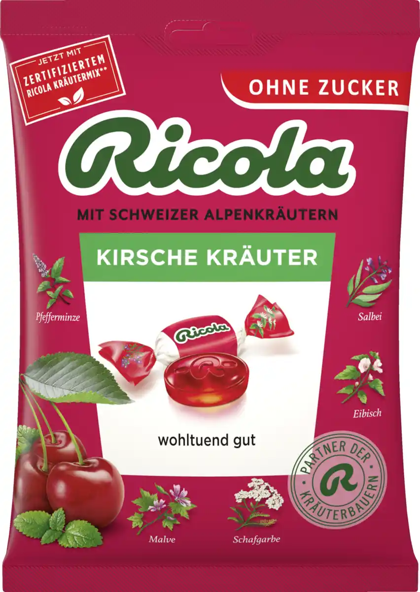 Bild 1 von Ricola Kirsche Kräuter Hustenbonbons (20 Bonbons), 75 g