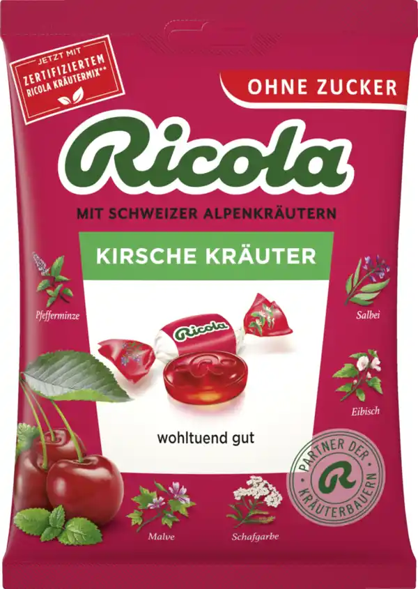 Bild 1 von Ricola Kirsche Kräuter Hustenbonbons (20 Bonbons), 75 g