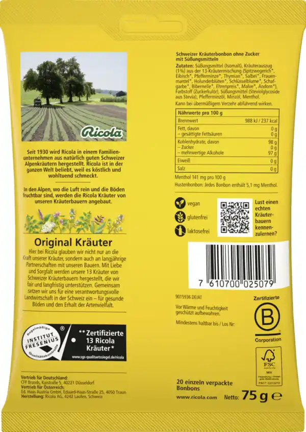 Bild 2 von Ricola Original Kräuter Hustenbonbons (20 Stück), 75 g