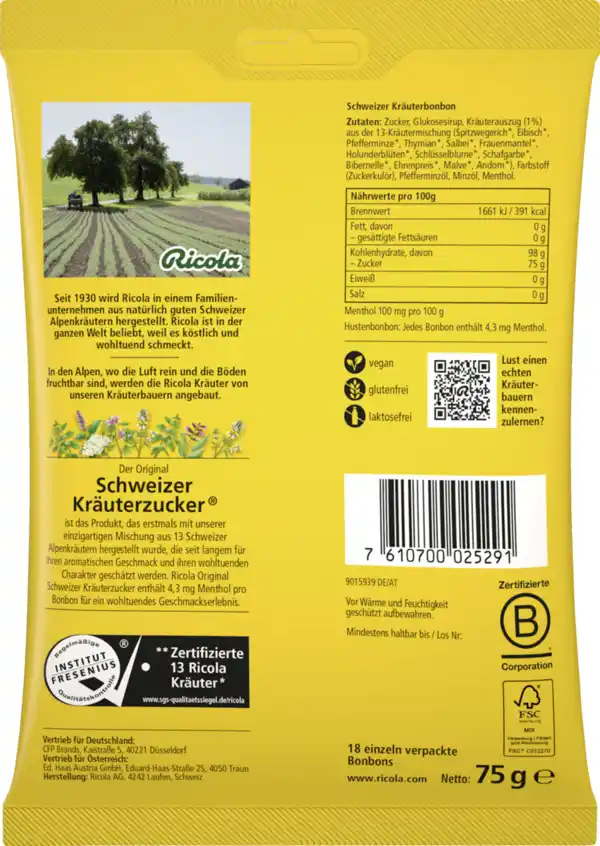 Bild 2 von Ricola Original Kräuterzucker Hustenbonbons (20 Bonbons), 75 g
